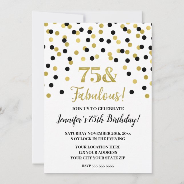Invitation Parties scintillant d'or noir Confetti 75 et Fabul (Dos)