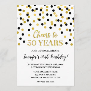 Invitation Parties scintillant d'or noir Confetti encourage à