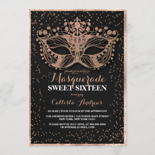 Invitation Parties scintillant d'or noir Confetti Masquerade