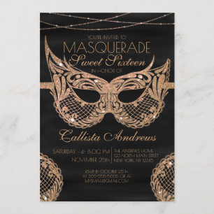Invitation Parties scintillant d'or noir dentelle Masquerade