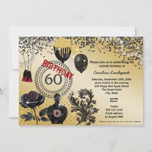 Invitation Parties scintillant d'or noir et talons hauts 60e  (Devant)