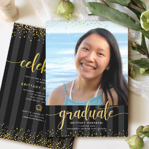 Invitation Parties scintillant d'or noir graduation photo écr
