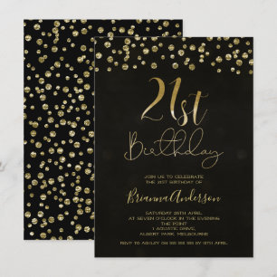 Invitation Parties scintillant d'or noir moderne 21e annivers