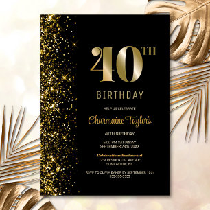 Invitation Parties scintillant d'or noir moderne 40e fête d'a