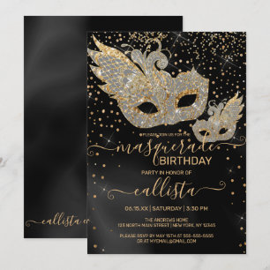 Invitation Parties scintillant d'or Noir Soie Mascarade Anniv