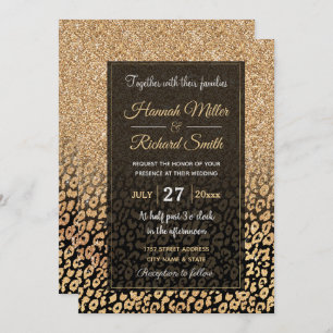 Invitation Parties scintillant d'or noir tendance Leopard Omb