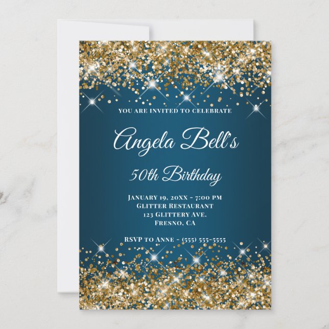 Invitation Parties scintillant d'or Ocean Blue Ombre Fancy Mo (Devant)