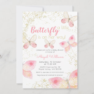 Invitation Parties scintillant d'or Papillons rose Baby showe