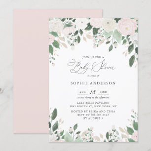 Invitation Parties scintillant d'or Pastel Flowers Baby showe