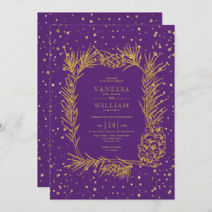 Invitation Parties scintillant d'or pin, confetti violet mari