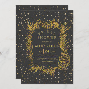 Invitation Parties scintillant d'or pin gris douche nuptiale 