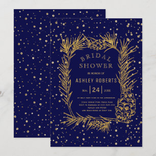 Invitation Parties scintillant d'or pin marine bleu hiver nup