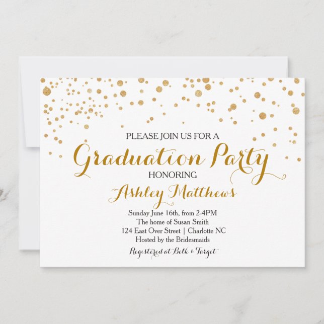 Invitation Parties scintillant d'or Points Graduation Party I (Devant)
