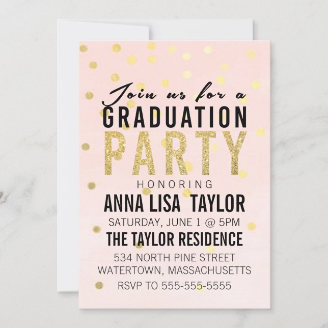 Invitation Parties scintillant d'or Polka Dot Graduation Part (Devant)