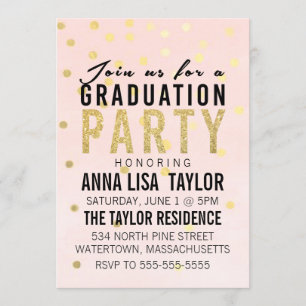 Invitation Parties scintillant d'or Polka Dot Graduation Part