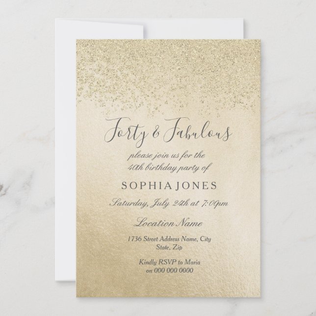 Invitation Parties scintillant d'or Quarante et fabuleux 40e  (Devant)