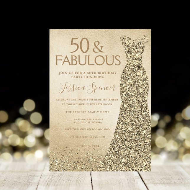 Invitation Parties scintillant d'or robe femmes 50e fête d'an (Créateur téléchargé)
