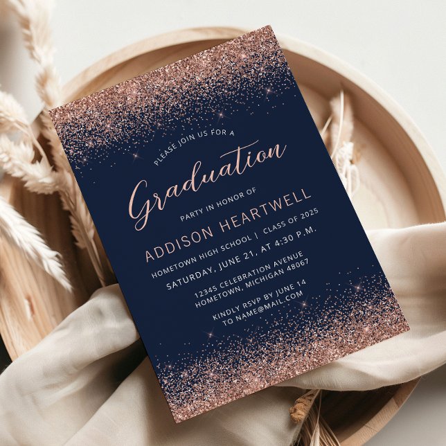 Invitation parties scintillant d'or Rose 2025 Marine Blue Gra (Créateur téléchargé)