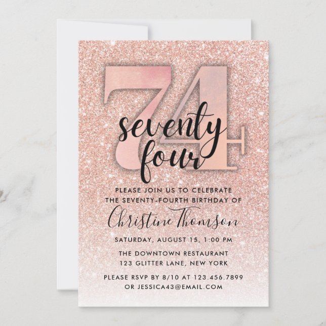 Invitation Parties scintillant d'or rose 74e anniversaire Inv (Devant)