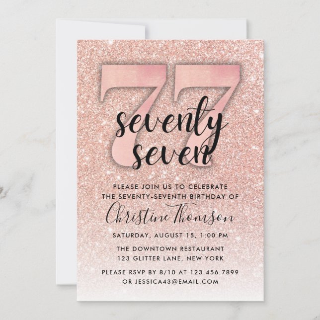 Invitation Parties scintillant d'or rose 77e anniversaire Inv (Devant)