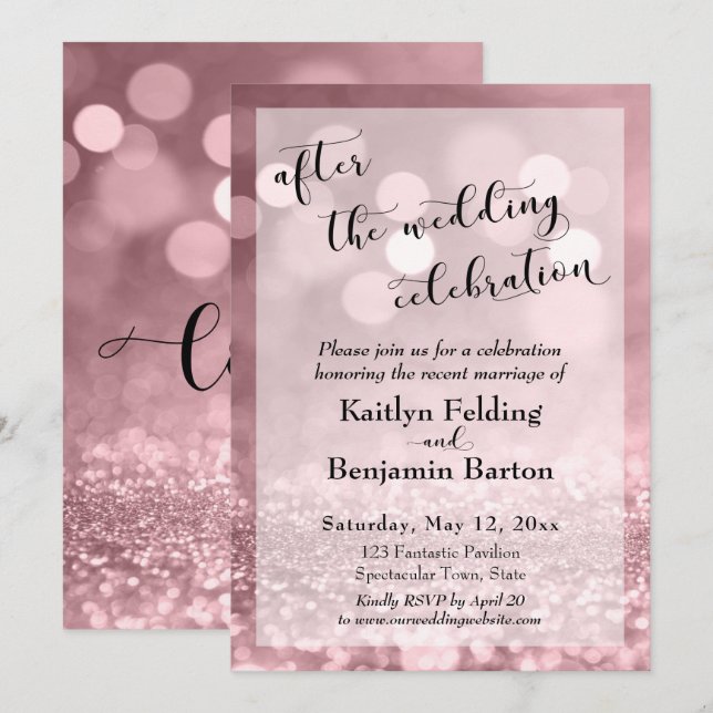 Invitation Parties scintillant d'or rose après la fête du Mar (Devant / Derrière)