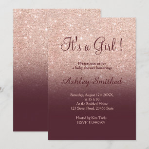 Invitation Parties scintillant d'or rose bordeaux ombre baby