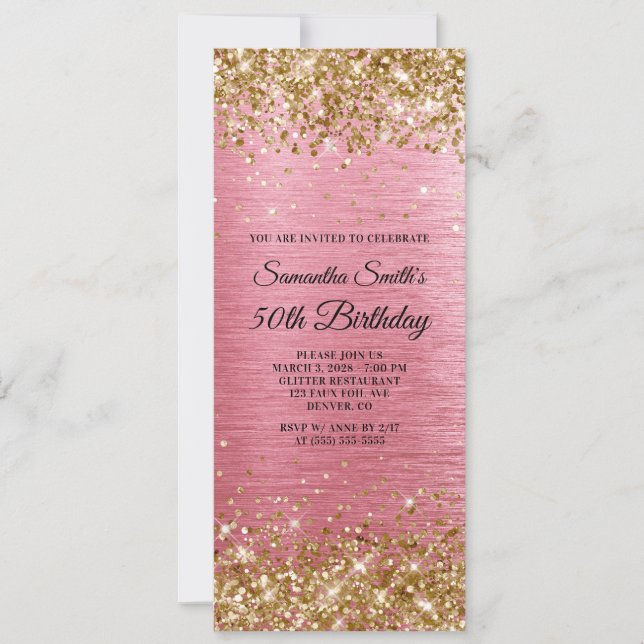 Invitation Parties scintillant d'or rose brossé huile 50e ann (Devant)