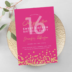 Invitation Parties scintillant d'or rose chaud Confetti Surpr