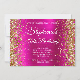 Invitation Parties scintillant d'or rose chaud Monogramme 50e