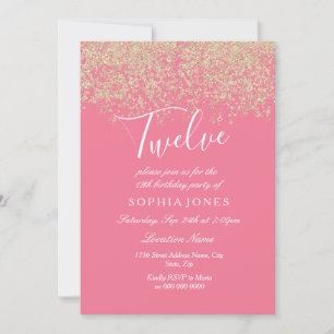 Invitation Parties scintillant d'or rose Confetti 12e anniver