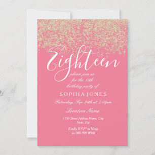 Invitation Parties scintillant d'or rose Confetti 18e anniver