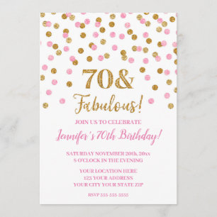Invitation Parties scintillant d'or rose Confetti 70 et fabul