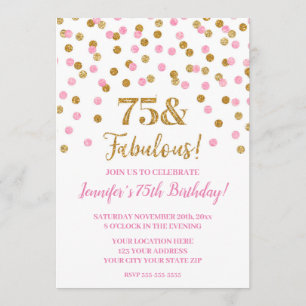 Invitation Parties scintillant d'or rose Confetti 75 et fabul