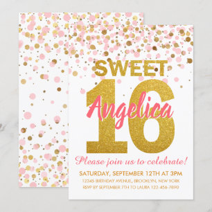 Invitation Parties scintillant d'or rose Confetti Girl Sweet 