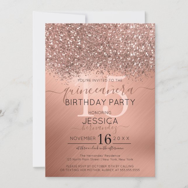 Invitation Parties scintillant d'or rose Confetti Metallic Qu (Devant)