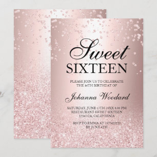 Invitation parties scintillant d'or rose confetti métallique 