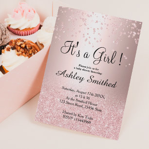 Invitation parties scintillant d'or rose confetti ombre fille