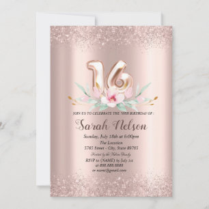 Invitation Parties scintillant d'or Rose de luxe Aquarelle Fl