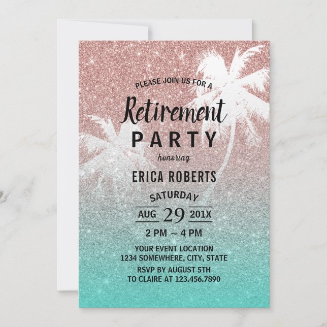 Invitation Parties scintillant d'or Rose de palmier tropicale (Devant)