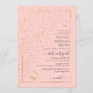 Invitation Parties scintillant d'or rose Diagonal Bat mitzvah