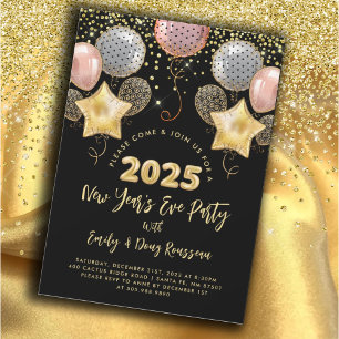 Invitation Parties scintillant d'or Rose du Nouvel An 2025