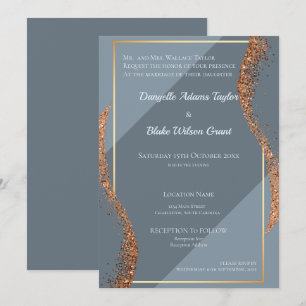 Invitation Parties scintillant d'or rose Dusty Blues Faire-pa