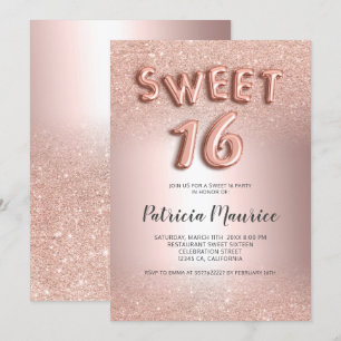 Invitation parties scintillant d'or Rose en lettres foncées e