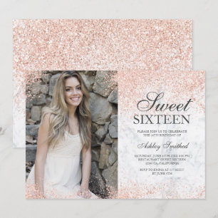 Invitation parties scintillant d'or rose en marbre blanc phot