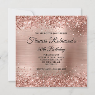 Invitation Parties scintillant d'or rose et Monogramme de hui