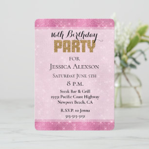 Invitation Parties scintillant d'or rose étincelle