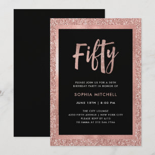 Invitation Parties scintillant d'or Rose Faux 50e fête d'an