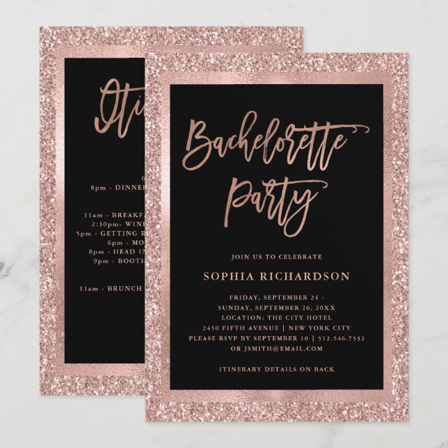 Invitation Parties scintillant d'or Rose Faux | Bachelorette (Devant / Derrière)