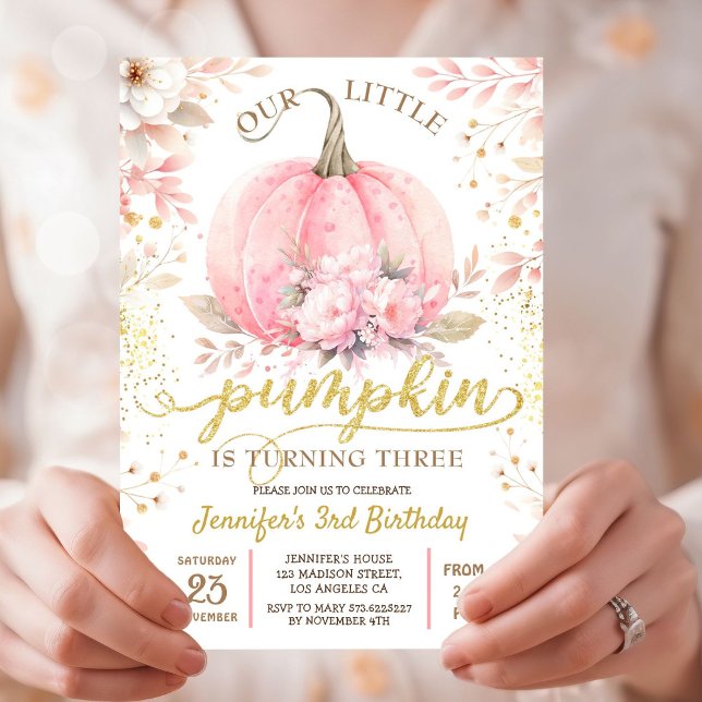 Invitation Parties scintillant d'or Rose Floral Girl Citrouil (Créateur téléchargé)