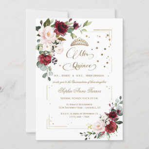 Invitation Parties scintillant d'or rose Floral Mis Quince Qu